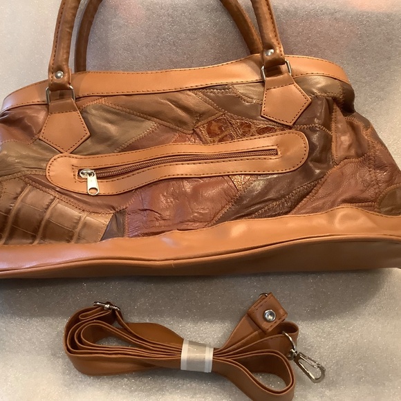 Vintage Women's Brown Patchwork Leather Satchel Handbag NWT - Picture 6 of 6